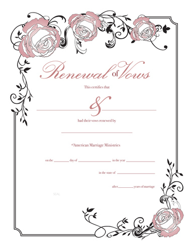 Renewal of Vows Certificate