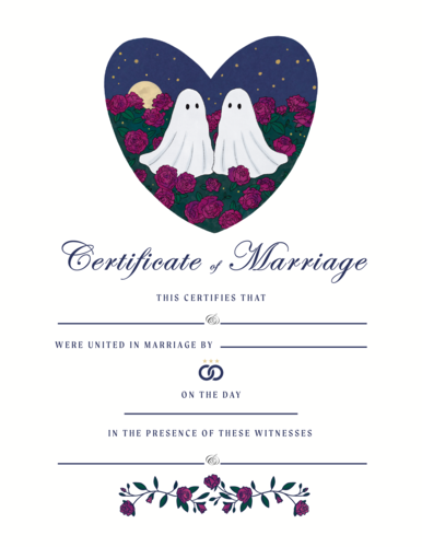 Cute Goth Ghost Love Marriage Certificate