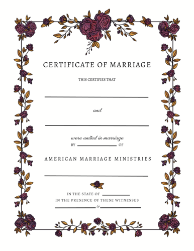 Personalized Vintage Gothic Rose Marriage Certificate