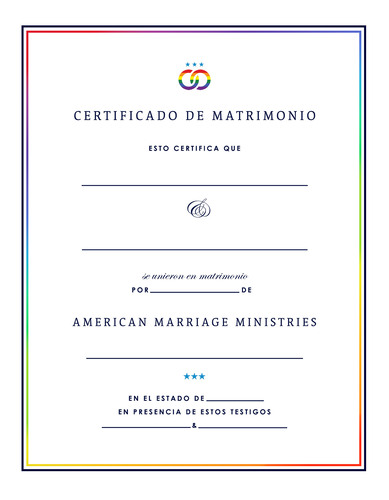 Certificado de Matrimonio de Arcoíris con Firma de AMM